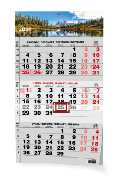 Nástěnný kalendář - Tříměsíční - A3 (s mezinárodními svátky) - černý - Příroda