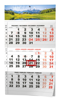 Nástěnný kalendář - Tříměsíční - A3 (s mezinárodními svátky) - černý - Příroda