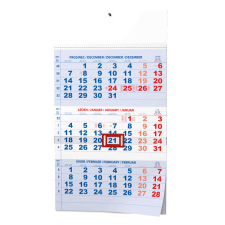 Nástěnný kalendář - Tříměsíční - A3 (s mezinárodními svátky) - modrý