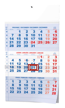 Nástěnný kalendář - Tříměsíční - A3 (s mezinárodními svátky) - modrý