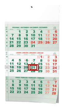 Nástěnný kalendář - Tříměsíční - A3 (s mezinárodními svátky) - zelený