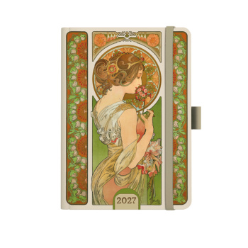 Denní diář A5 - Alfons Mucha 2027 - Zelený
